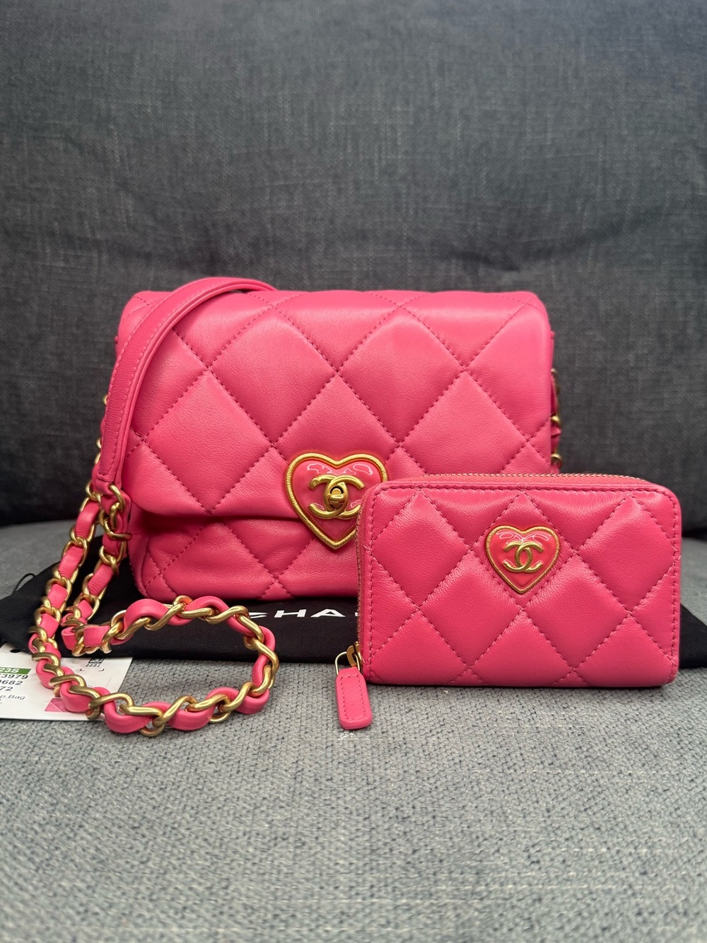 CHANEL Flap Bag Mini Coco Love Lambskin Leather and matching Chanel wallet